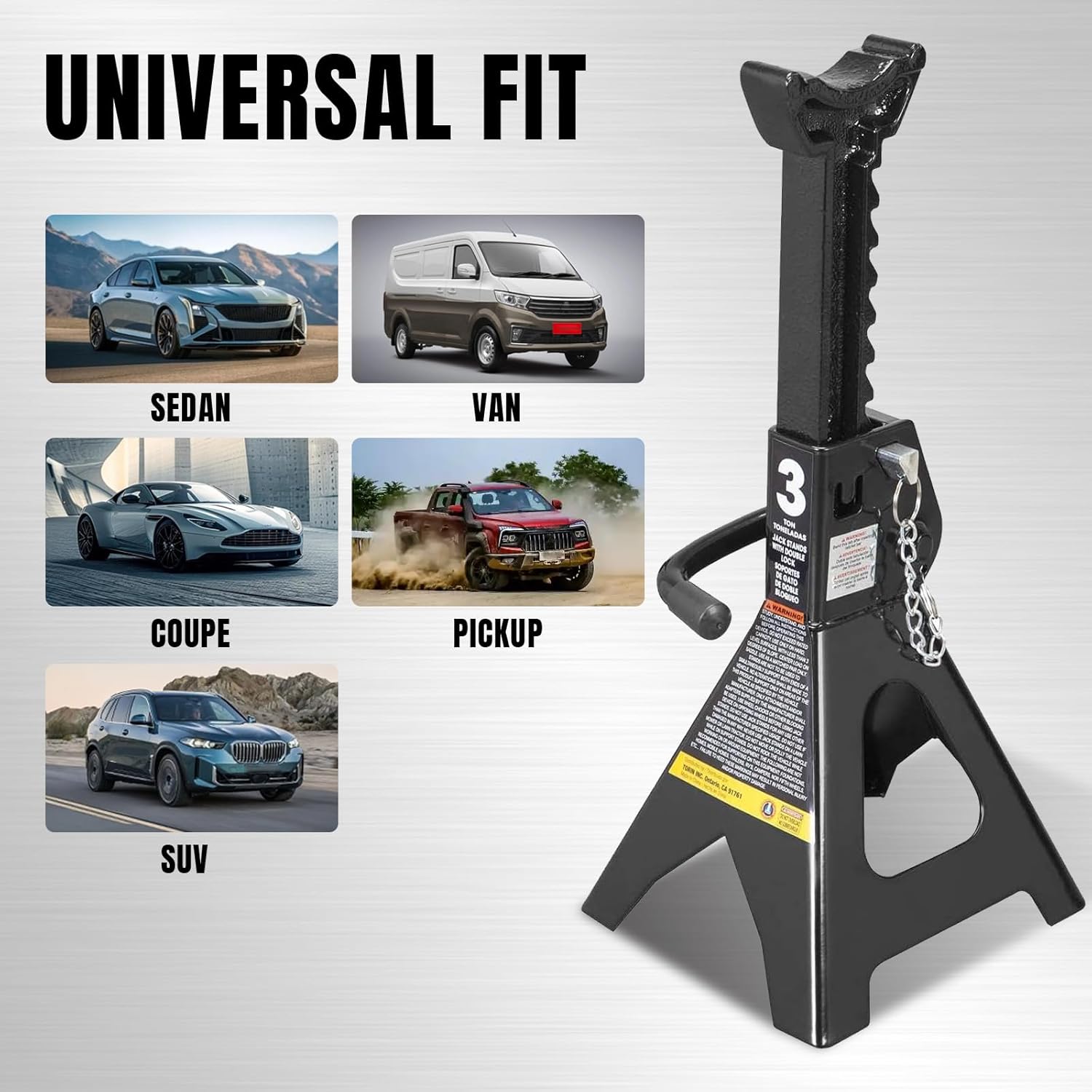 BIG RED AT43002ABR Torin Double Locking Steel Jack Stands, 2 Pack, 3 Ton (6,000 lb), Black