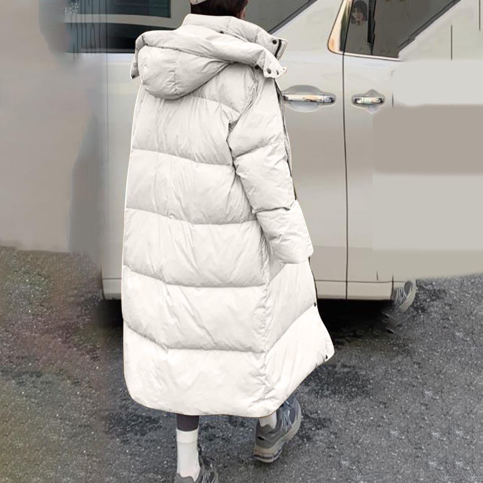 Mrat Abrigo largo acolchado para mujer, chaqueta parka acolchada de invierno, abrigo cálido de plumón para mujer, abrigo grueso para mujer, abrigo acolchado ligero, con capucha, cortavientos, abrigo