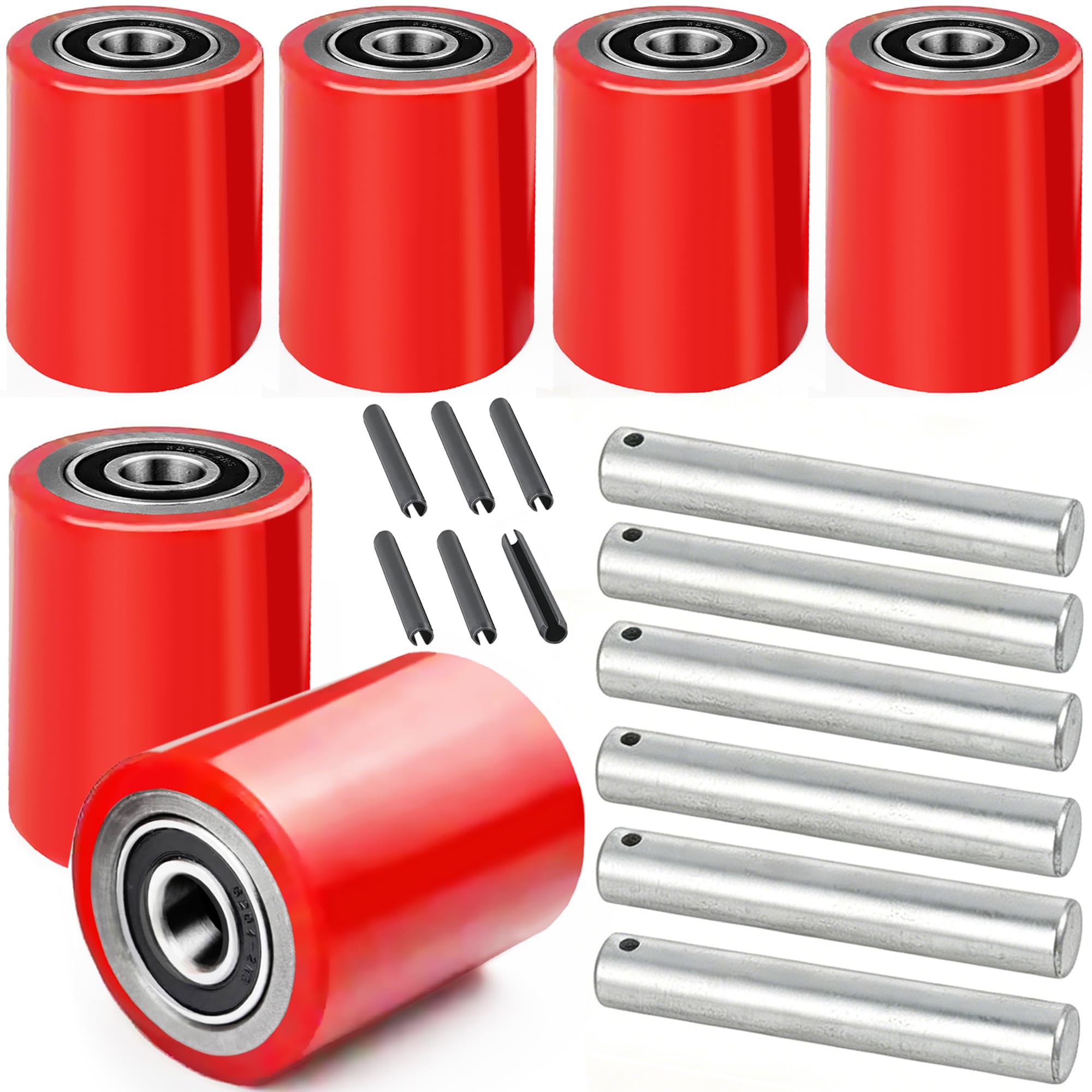 Heavy Duty Pallet Jack Load Wheels Replacement Kit 3"x3.75" (Red,3 Pair)