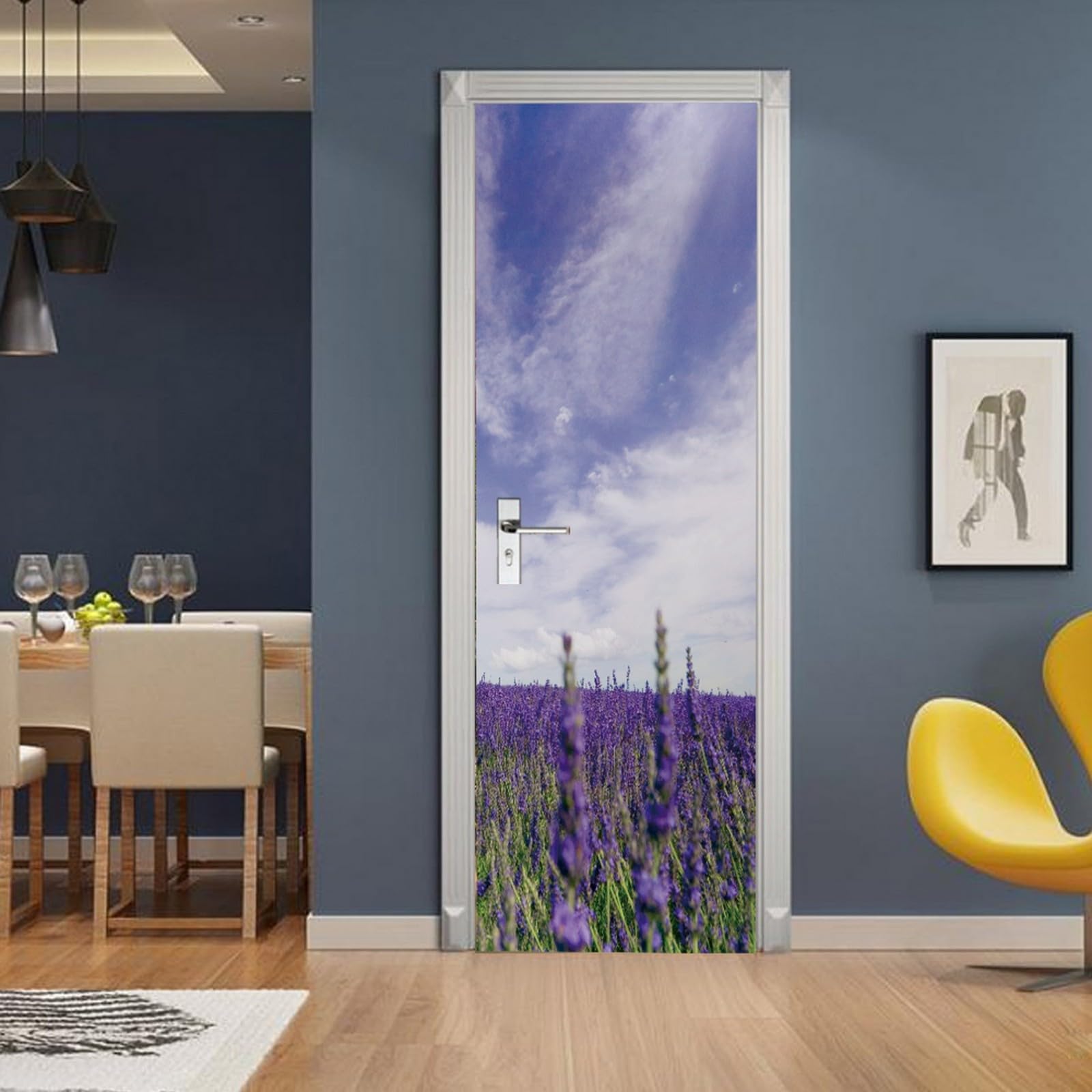 Sticker Porte XXL A.Monamour 90x200 Cm - Licorne Féerique Violette - Autocollant Mural 3D Lavande - Décor Fantaisie Pour Porte Ou Mur