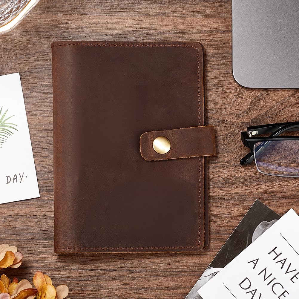 GORGECRAFT Genuine Leather Passport Holder 115x148x22mm Crazy Horse Leather Cards Case Coconut Brown Passport Cover Wallet with Snap Closure for Men Women Travel Document Credit Cards Organizer