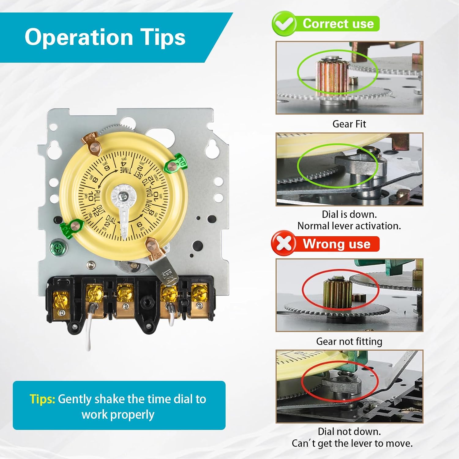T104 Electromechanical Timer Switch 208-277V AC 40A DPST 5HP | Heavy Duty Pool Timer with 12 ON/OFF Cycles and Tripper Included for Lights, Fans and HVAC