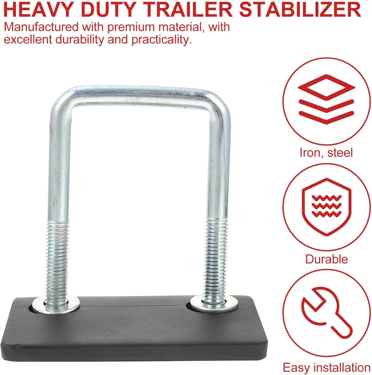 Heavy Duty Trailer Hitch Anti-Rattle Stabilizer with U-Bolt Tightener for Tow Boats and Trailers, Sturdy Hitch Mount Accessory for Secure Towing
