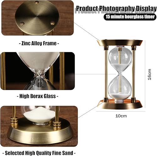 Miniatura 4 de Temporizador de reloj de arena, temporizador de reloj de arena de 15 minutos, temporizador de reloj de arena de metal de arena blanca en relieve,