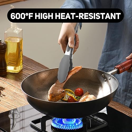 Miniatura 8 de EEKEDO Pinzas para cocinar, pinzas de cocina de acero inoxidable de alta resistencia al calor de 600 F con puntas de silicona, no rayan, pinzas de
