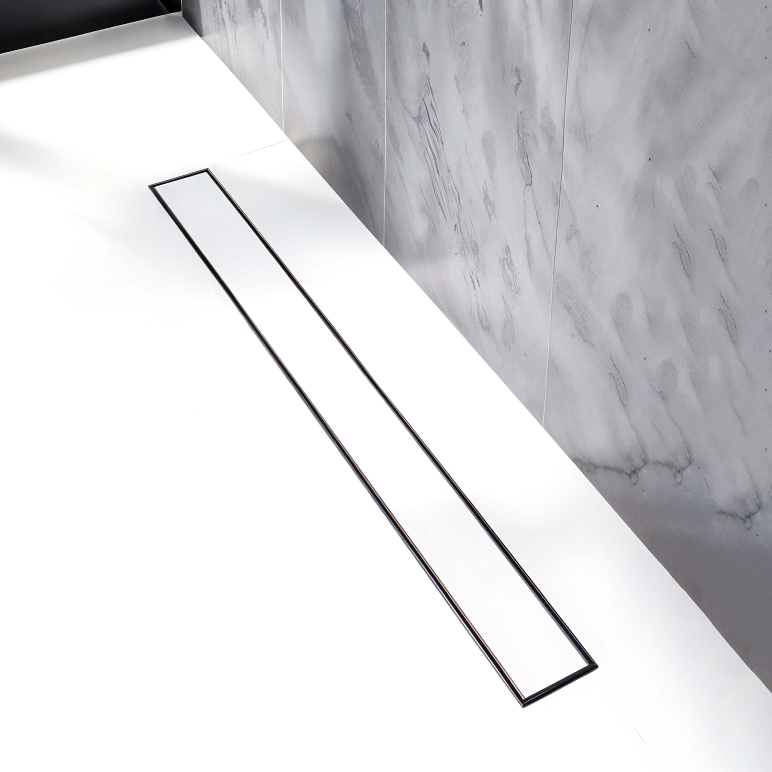 Marble Insert Floor Drain | 24 x 2 Inches Waste Water Floor Drain for 21mm Marble | 304 Stainless Steel Invisible Shower Drain Channel with Trap