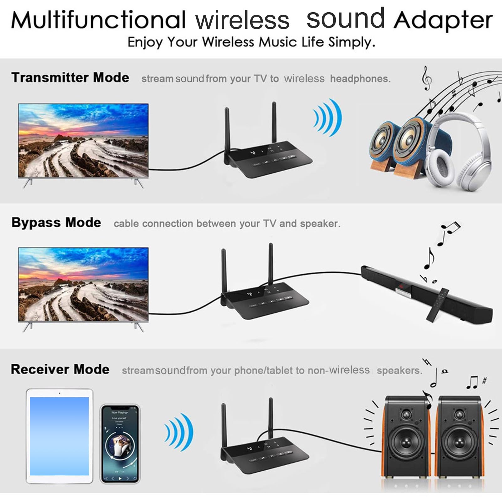 Émetteur-récepteur Bluetooth 5.2, Adaptateur Audio Bluetooth HD à Faible Latence AptX 2 en 1, Port AUX 3,5 Mm, pour Casque TV Home Stereo BT