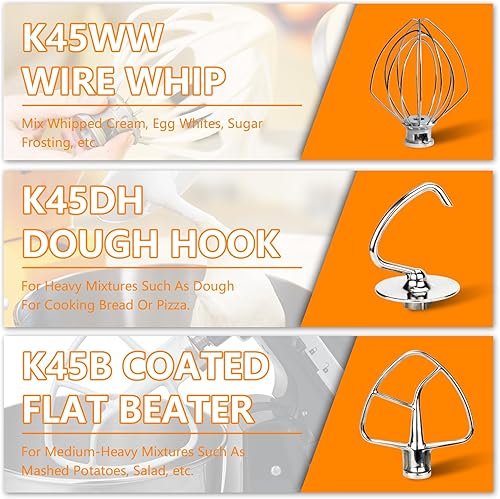 Miniatura 2 de Funmit Accesorios para mezcladores Accesorios de acero inoxidable de repuesto para mezcladores de ayuda de cocina, látigo de alambre K45WW, gancho