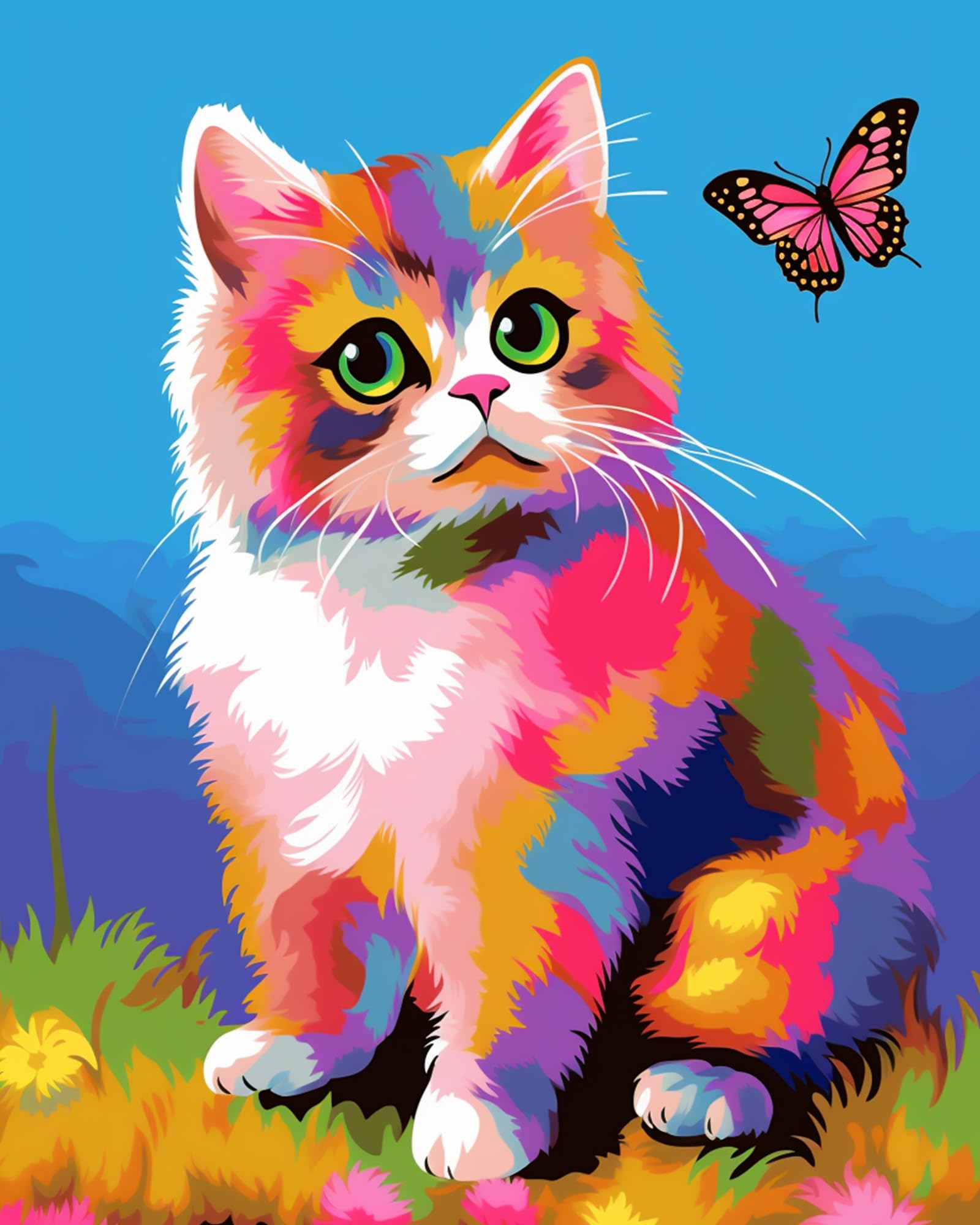 Maomaomi Paint by Numbers DIY Acrylic Painting Kit for Kids & Adults Beginner – 16" Wx20 L Colorful Cute Cat Pattern