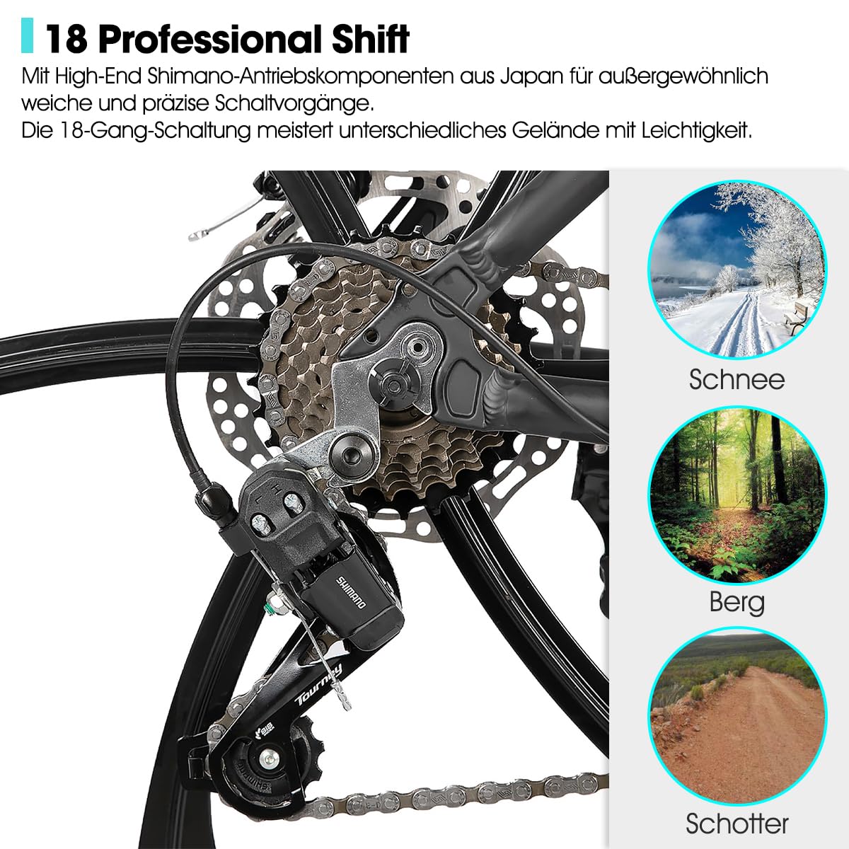 HILAND 26 Zoll Mountainbike für Erwachsene, 18-Gang MTB Fahrrad für Herren und Damen, Aluminiumrahmen, Federgabel, mechanische Doppelscheibenbremsen, 6-Speichen-Laufrad