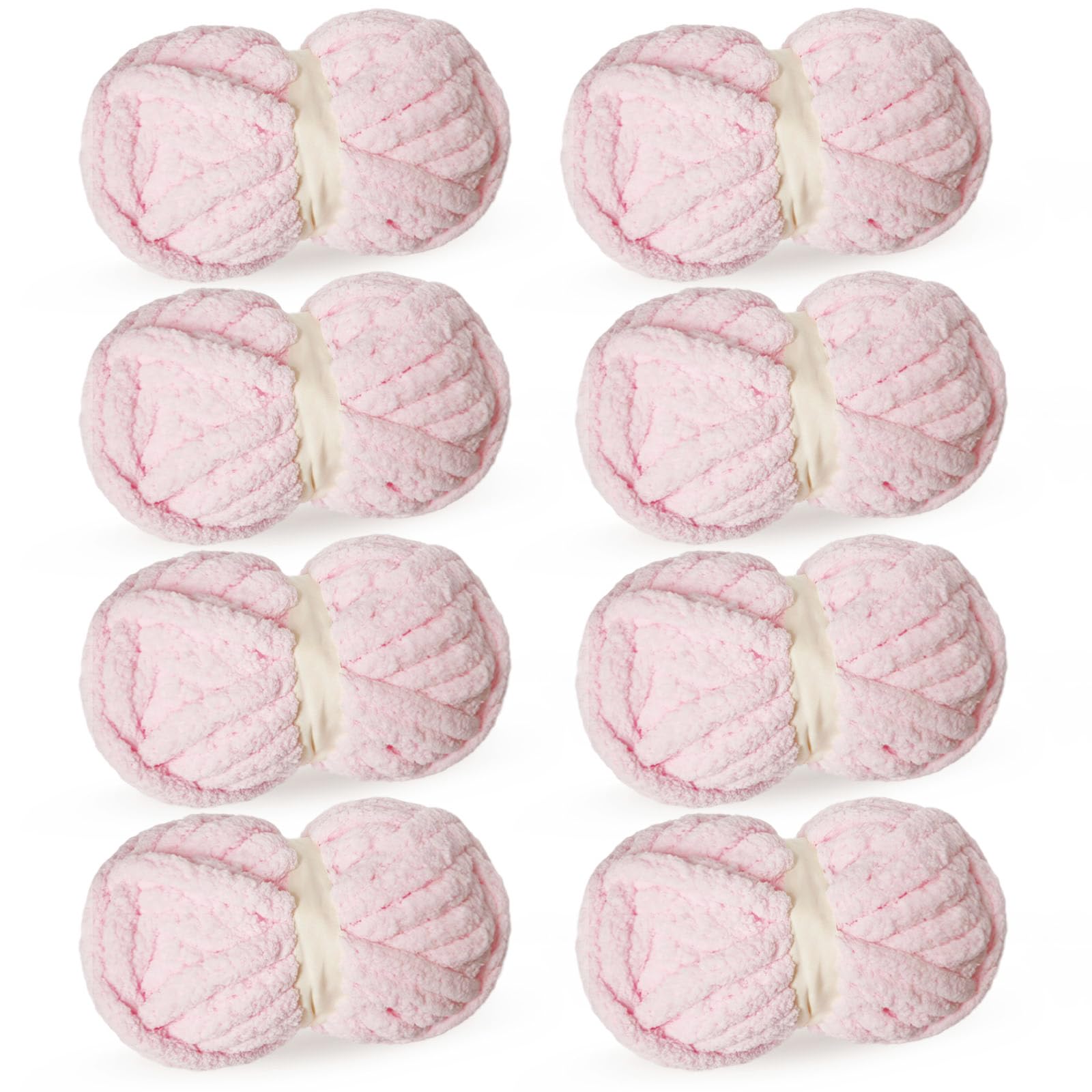 Light Pink Chunky Chenille Yarn for Crocheting Bulky Thick Fluffy Yarn for Knitting,Super Bulky Hand Blanket, Soft Plush Yarn Crochet Carpet/Scarf/Cushion/ 8 Jumbo Pack(63.76oz/197.68yd