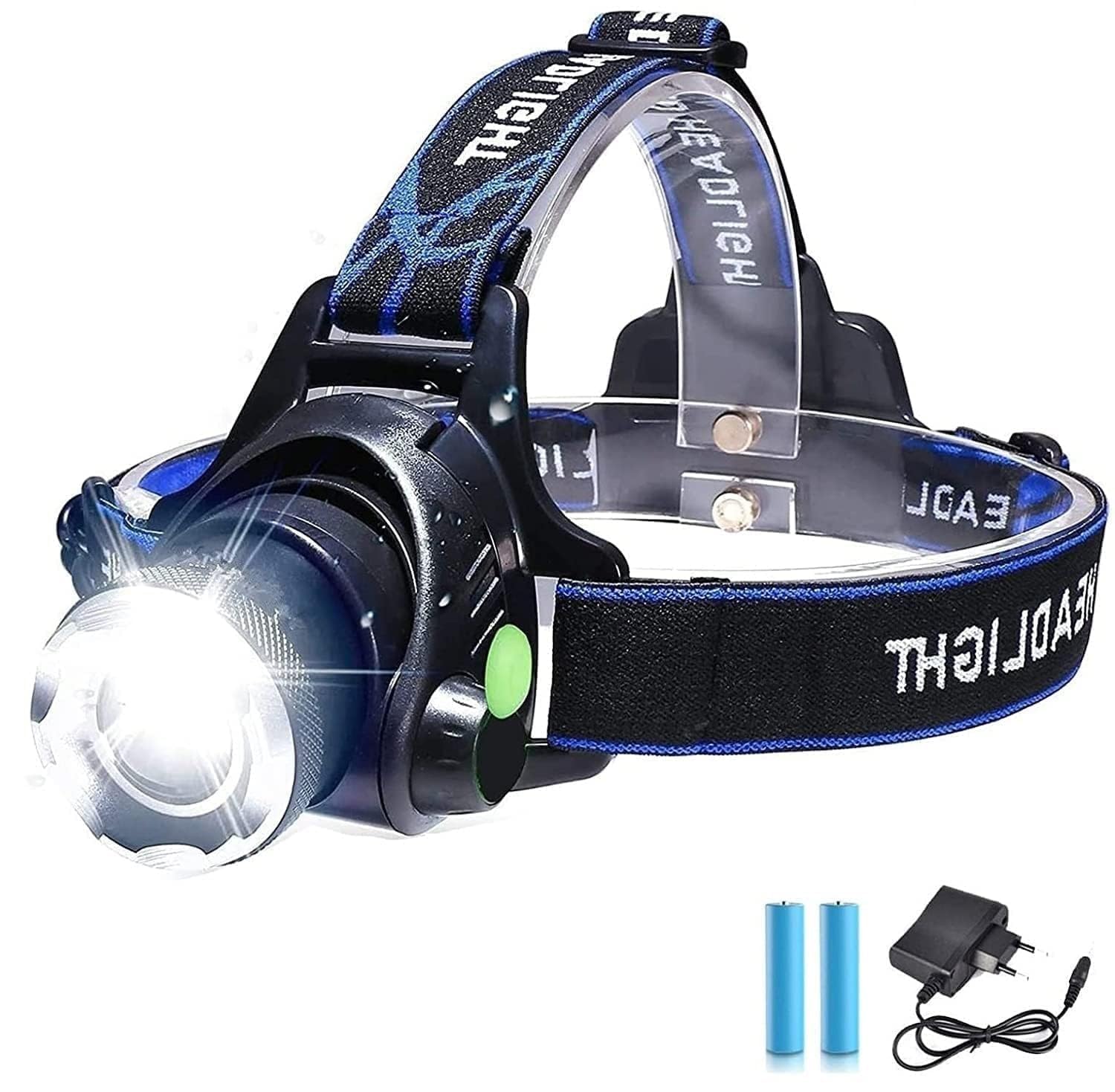 Rechargeable LED Headlamp Super Bright Zoomable Flashlight with 90 Degree Adjustable Tilt 6 Modes Waterproof Headlight with Rear Warning Light for Camping Hiking Running Fishing Includes Batteries-picture-27