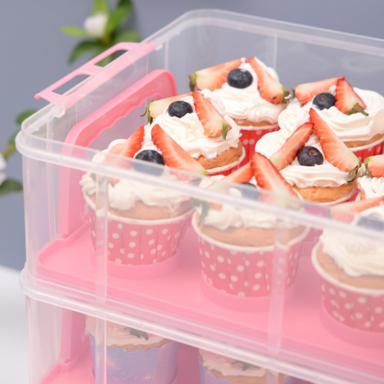 Cupcake con Coperchio Resistente Trasparente, Scatola per Cupcake con Maniglia, Durevole, Feste, Pasticceria, Pasticceri, Stile B