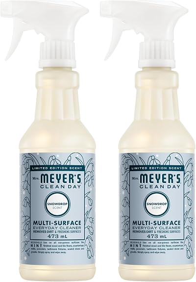 Mrs. Meyer's Clean Day Multi-Surface Cleaner Spray, All-Purpose Cleaner Solution for Countertops, Floors, Walls and More, Snowdrop Scent, 473 ml Spray Bottle (Pack of 2)