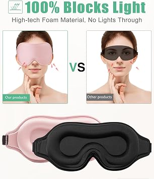 BeeVines 2 Pack 3D Contoured Sleep Mask Sleeping Eye Masks for Lash Extensions, Night Molded Memory Foam Masks with Adjustable Strap, 100% Block Light Eye Shade Cover for Traveling Yoga Nap