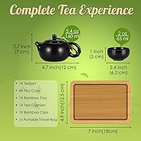 Vista 5 de Flexzion Juego de té chino japonés vintage kungfu gongfu tetera portátil de viaje, cafetera de cerámica de porcelana, 4 tazas de té, bandeja de té
