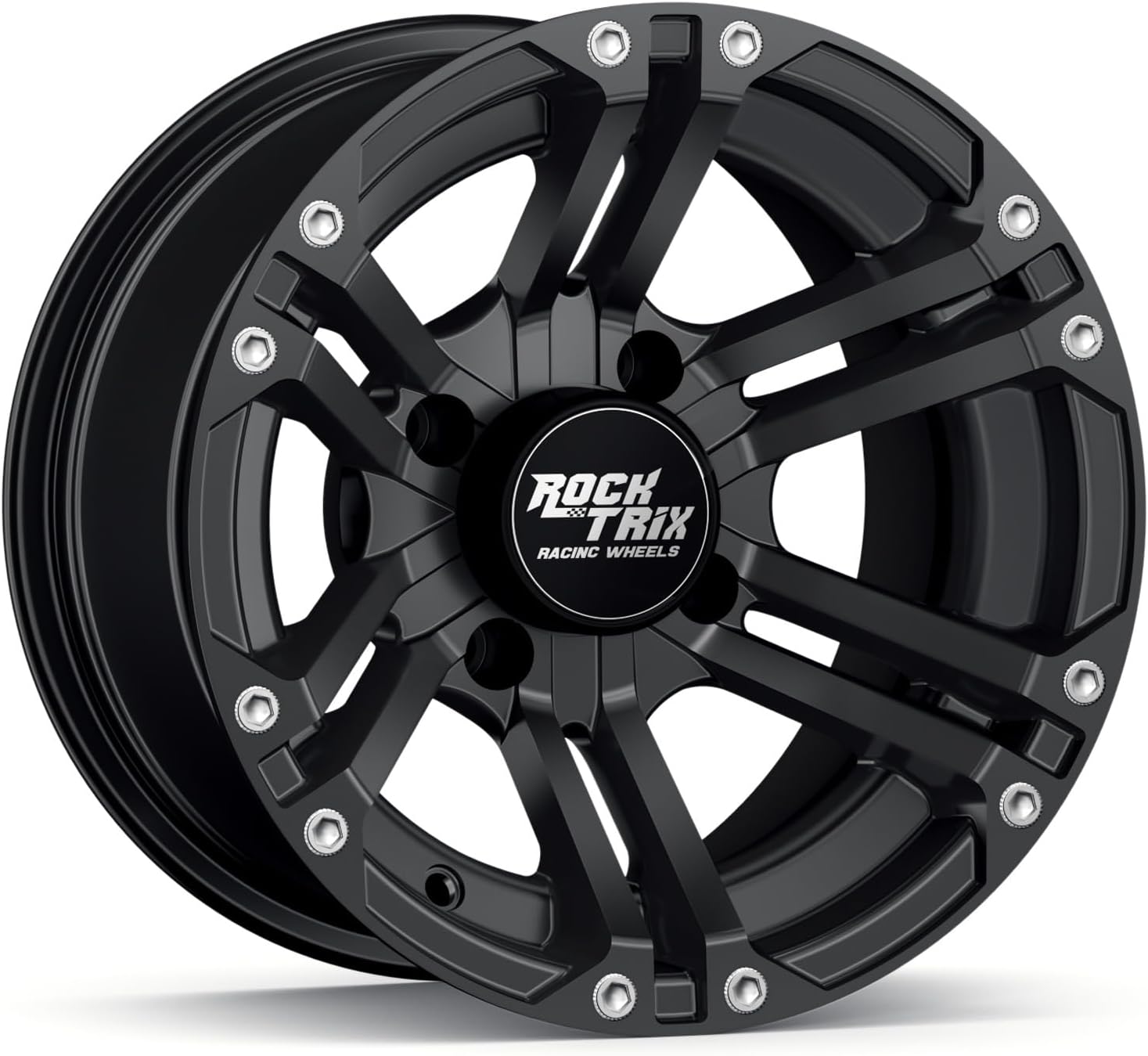 RockTrix RT101 12x7 ATV Wheel 4x110 Matte Black 2+5 Offset (ET-47) for SRA, 12 Inch Rim Compatible with Honda Foreman Rubicon Rancher, Also fits Suzuki Twin Peaks Vinson, 1pc Single