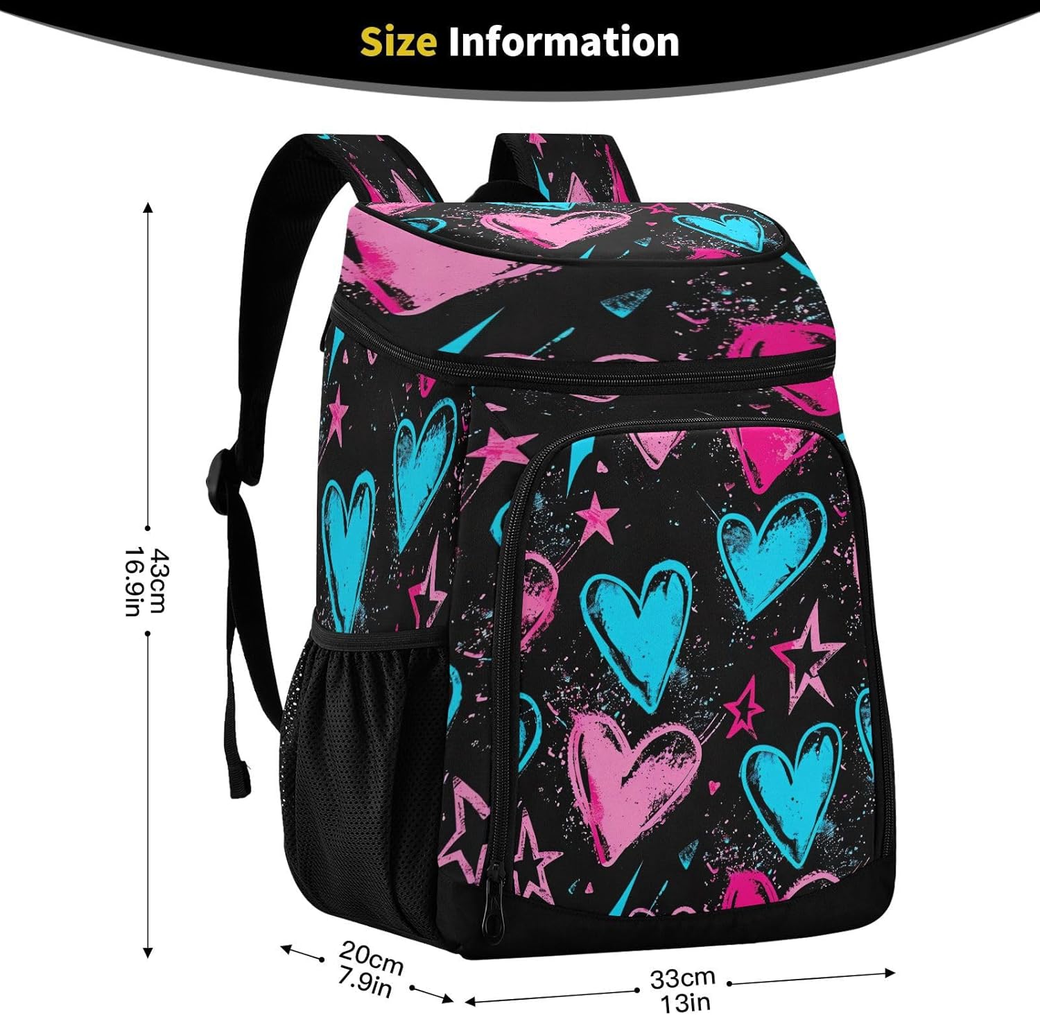 Star and Heart Cooler Backpack 36 Cans Leakproof Waterproof Backpack Cooler Bag Beach Accessories Travel Camping Fishing Backpack for Women Men