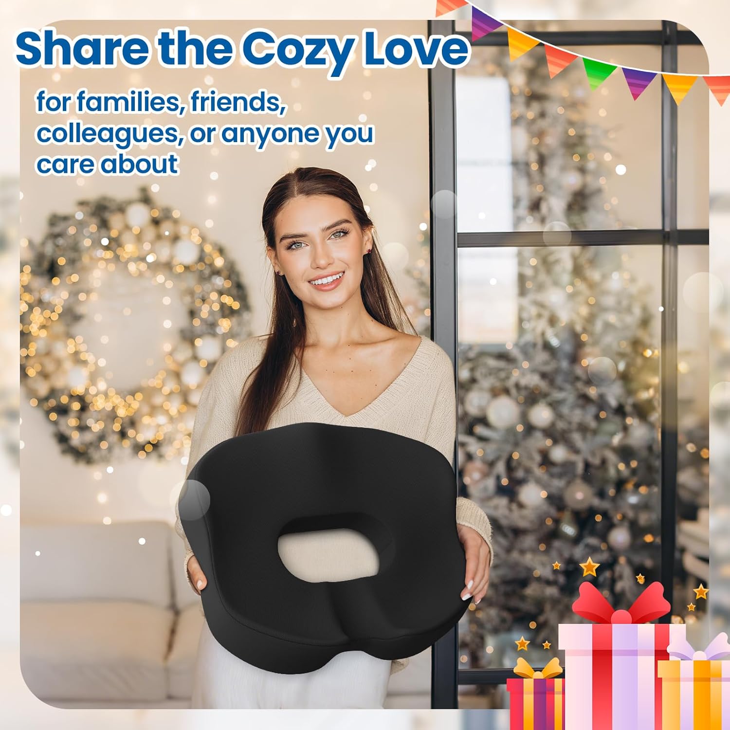 Large Donut Pillow Seat Cushion for Hemorrhoid Discomfort&Tailbone Pressure, Office Chair Cushion for Long Sitting, Ergonomic Coccyx Pillow for Postpartum Pregnancy, Lifting Cushions, Black