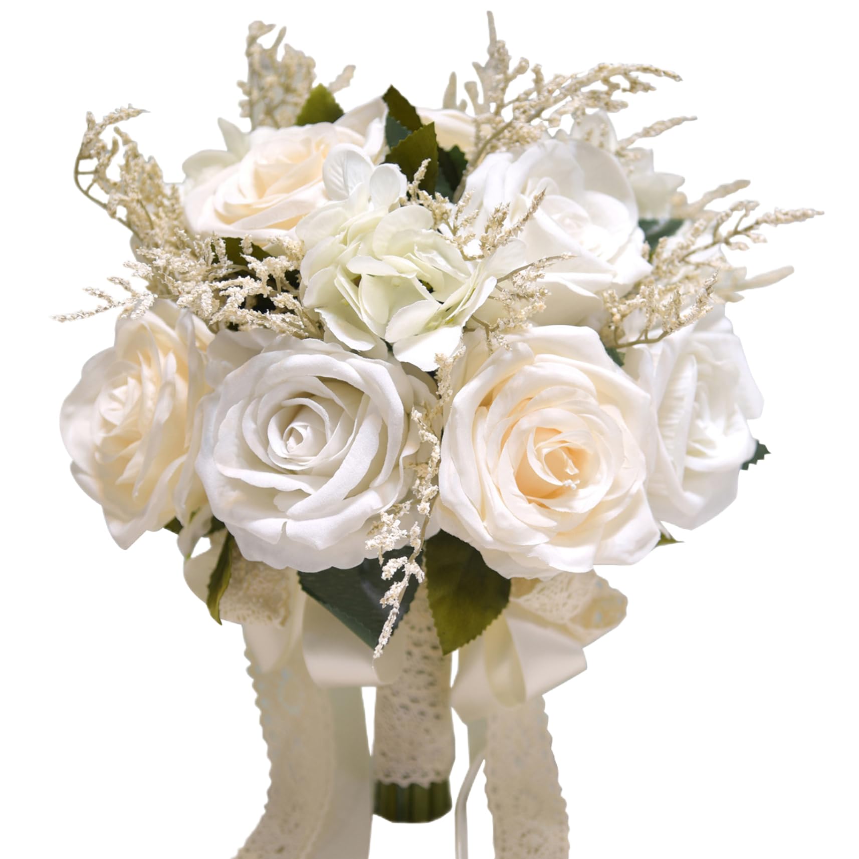 Bouquets de mariage pour la mariée, bouquets de mariée blanches de 9,1 pouces pour la mariée, bouquet de rose artificiel, bouquet de fleurs avec ruban de soie pour cérémonie de la Saint-Valentin