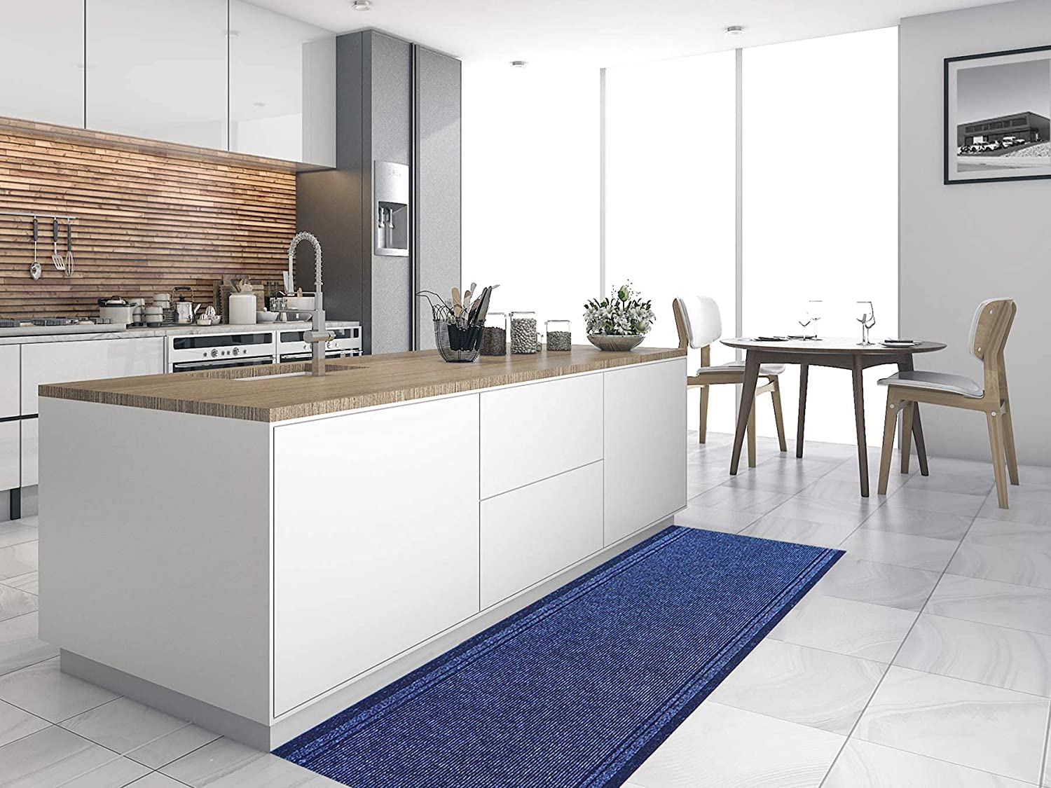 Tappeto Corridoio e Passaggio Malaga, tappeto resistente e antiscivolo, ideale per cucina, ingresso, bagno, larghezza 66 cm, diversi colori e dimensioni (280 cm, blu)