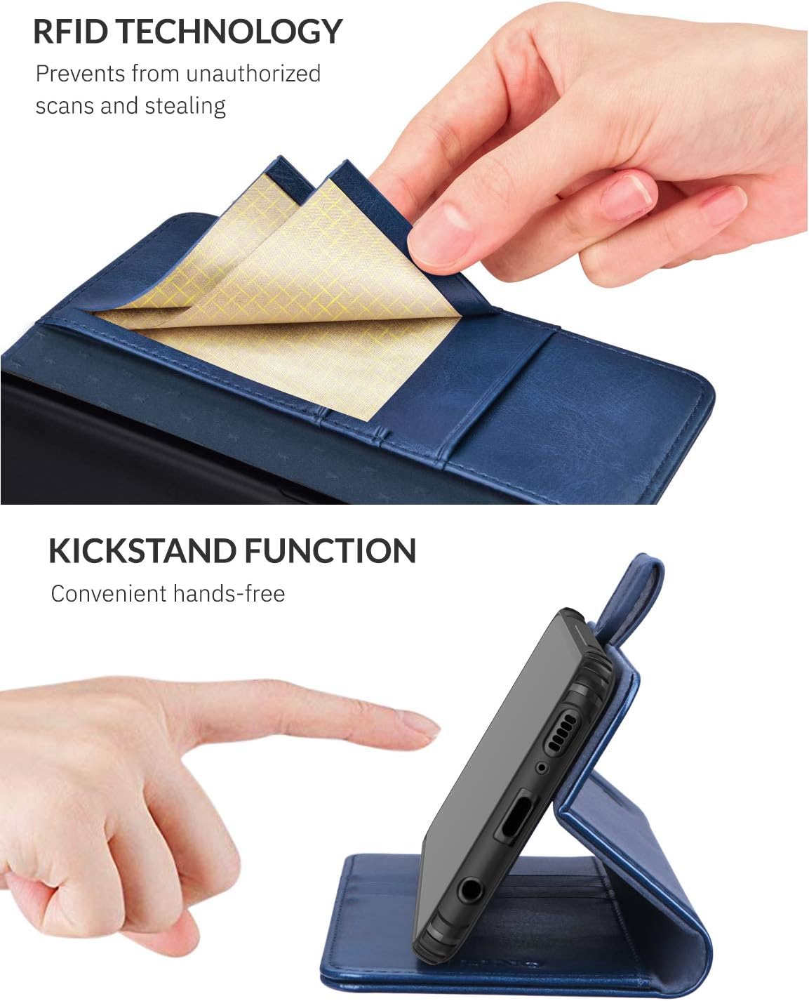 KILINO Galaxy S10 Plus Wallet Case [Premium Leather] [Soft TPU] [RFID Blocking] [Shock-Absorbent Bumper] [Card Slots] [Kickstand] [Magnetic Closure] Flip Folio Cover for Samsung Galaxy S10+ (Blue)