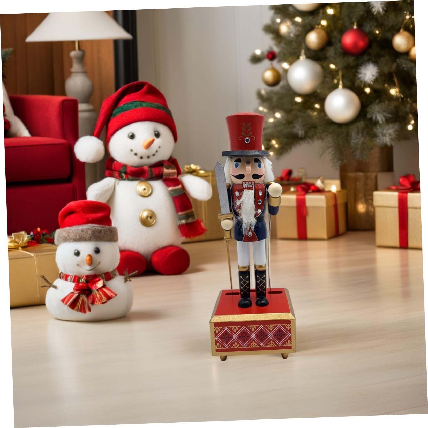Cabilock Carillon in Legno Forma Di Schiaccianoci Decorazione Natalizia Carica Statuina Musicale Per Feste Di Natale