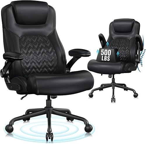 Flysky Silla de oficina ergonómica ejecutiva, silla de oficina grande y alta para personas pesadas, piel sintética, soporte lumbar, reposabrazos