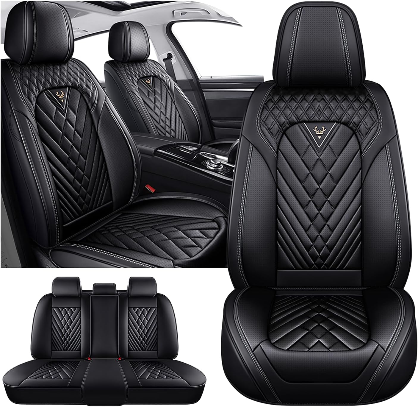 Car Seat Covers for Dodge Ram 1500 2002-2025, Waterproof Nappa Leather Car Seat Protector, Comfortable and Anti-Slip Car Seat Cover&Accessories(5 Seats/Black)