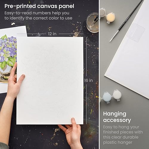 Miniatura 2 de ARTEZA Pintura por números para adultos, 12 x 16 pulgadas, 21 piezas, kit de pintura de flores de hortensias por números, 1 panel de lienzo, 12