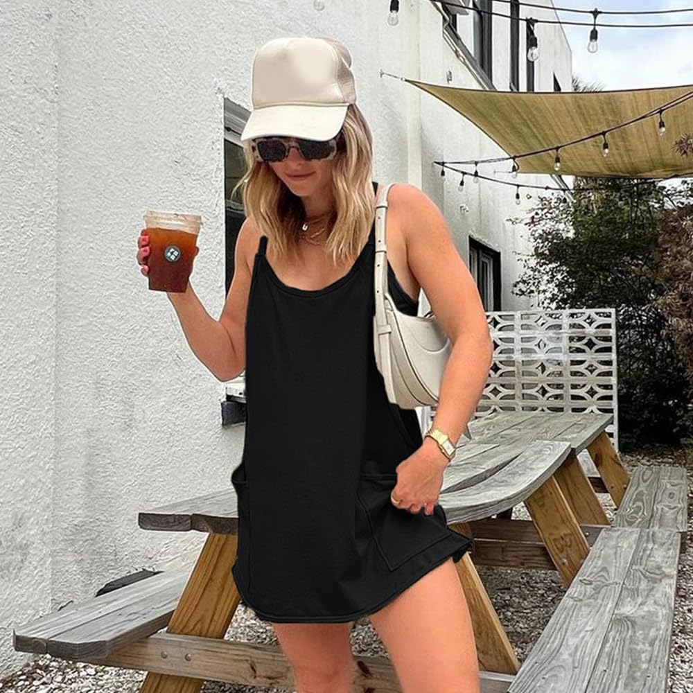 Vestito Senza Maniche Donna Elegante Abito Cerimonia Scollo a V Vestiti Eleganti Corto Estivo Abito da Cocktail Casual Vestito con Tasche Mini Abito da Sera Festa