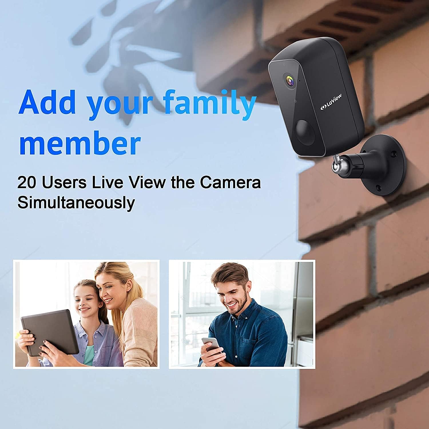 Diagram showing multiple family members viewing the camera feed simultaneously