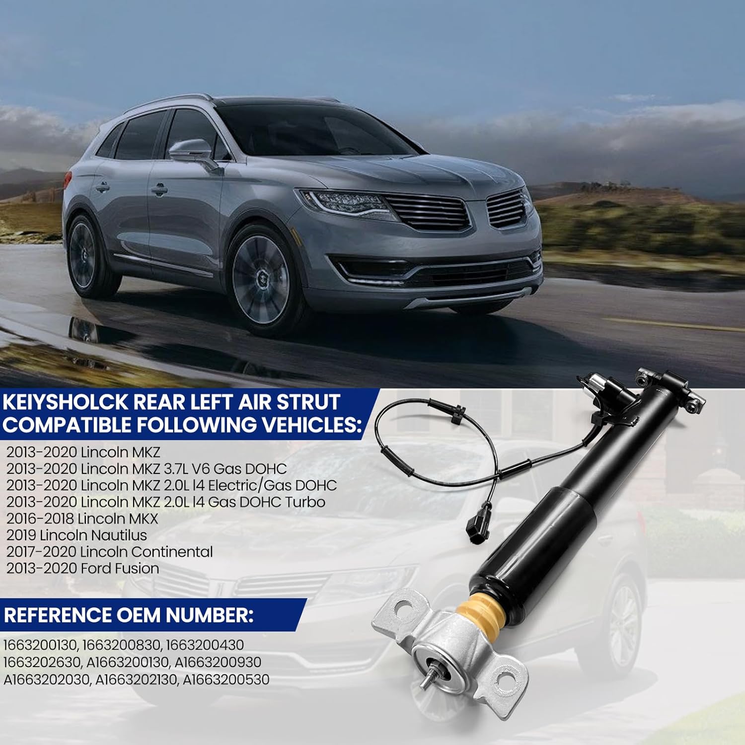 Rear Left Air Strut for Lincoln 2013-2020 MKZ 2016-2018 MKX 2019 Nautilus 2017-2020 Continental 2013-2020 F-ord Fusion Air Shock Absorber OEM EG9Z18125B DG9Z18125B ASH24514