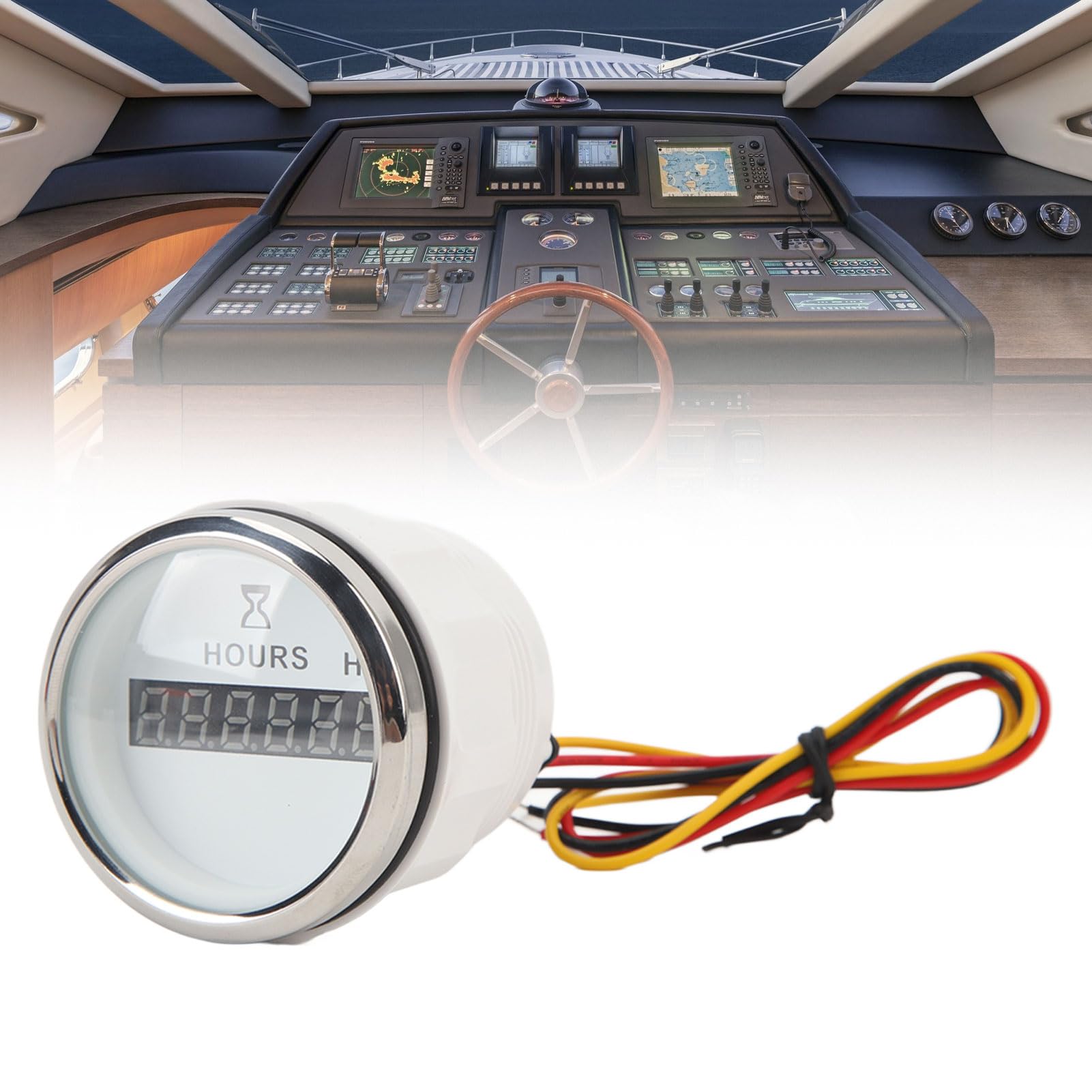 Contador Horario Digital Redondo para Barco DC 9‑32V 52MM, Contador Horario de Alta Precisión, Medidor Redondo para Vehículos Recreativos, Yates, Barcos de Pesca (esfera blanca