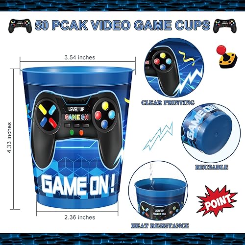 Miniatura 2 de 50 vasos de plástico para videojuegos de 16 onzas, recuerdos de fiesta de videojuegos para niños, suministros de fiesta de cumpleaños, vasos de