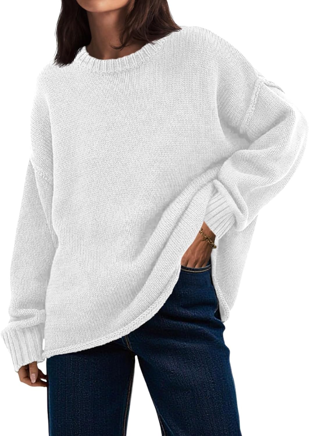 Saodimallsu Womens Oversized Crew Neck Sweaters Long Sleeve Slouchy Knit Fall Casual Loose Pullover Tops