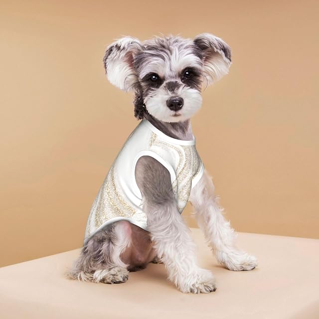 Foto 8 de 8 de Brillo Dorado de mármol Blanco,Camiseta de algodón sin Mangas para Mascotas, Chaleco Transpirable
