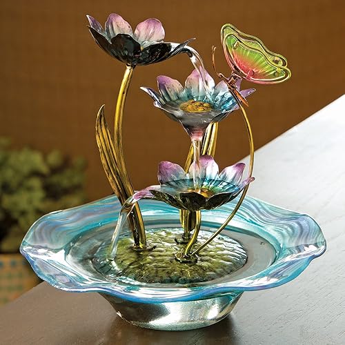 Miniatura 2 de Bits and Pieces - Escultura de fuente de mariposa de vidrio iridiscente - Decoración interior del hogar - Fuente de agua Zen - Accesorios de