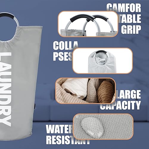 Miniatura 5 de Caroeas Cesta de Ropa de 90L (13 Colores), Cesta de Ropa Impermeable, Bolsa de Ropa con Asas Acolchadas, Cesta de Ropa, Cesta de Ropa Plegable de