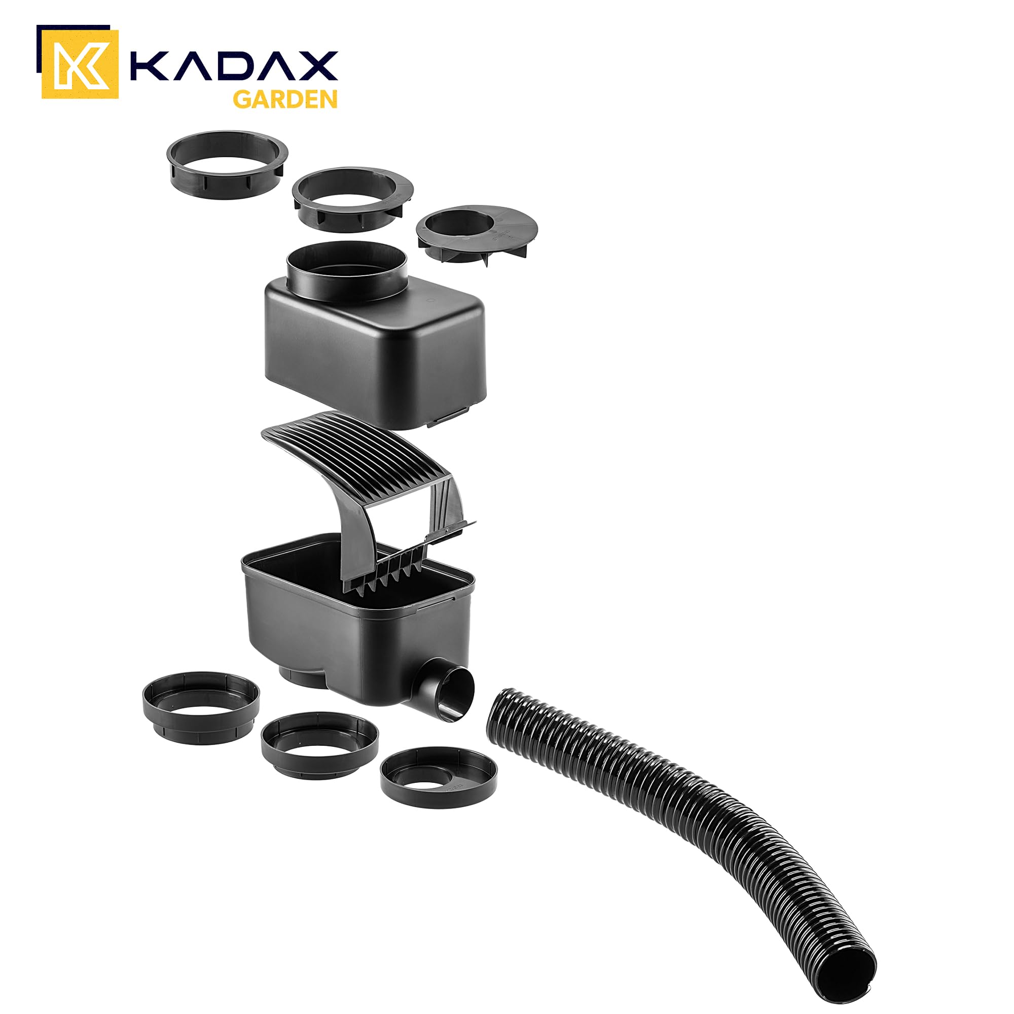 KADAX Collettore di acqua piovana per giardino, contenitore di acqua piovana per montaggio facile e rapido, serbatoio di acqua piovana, ladro di plastica (nero)
