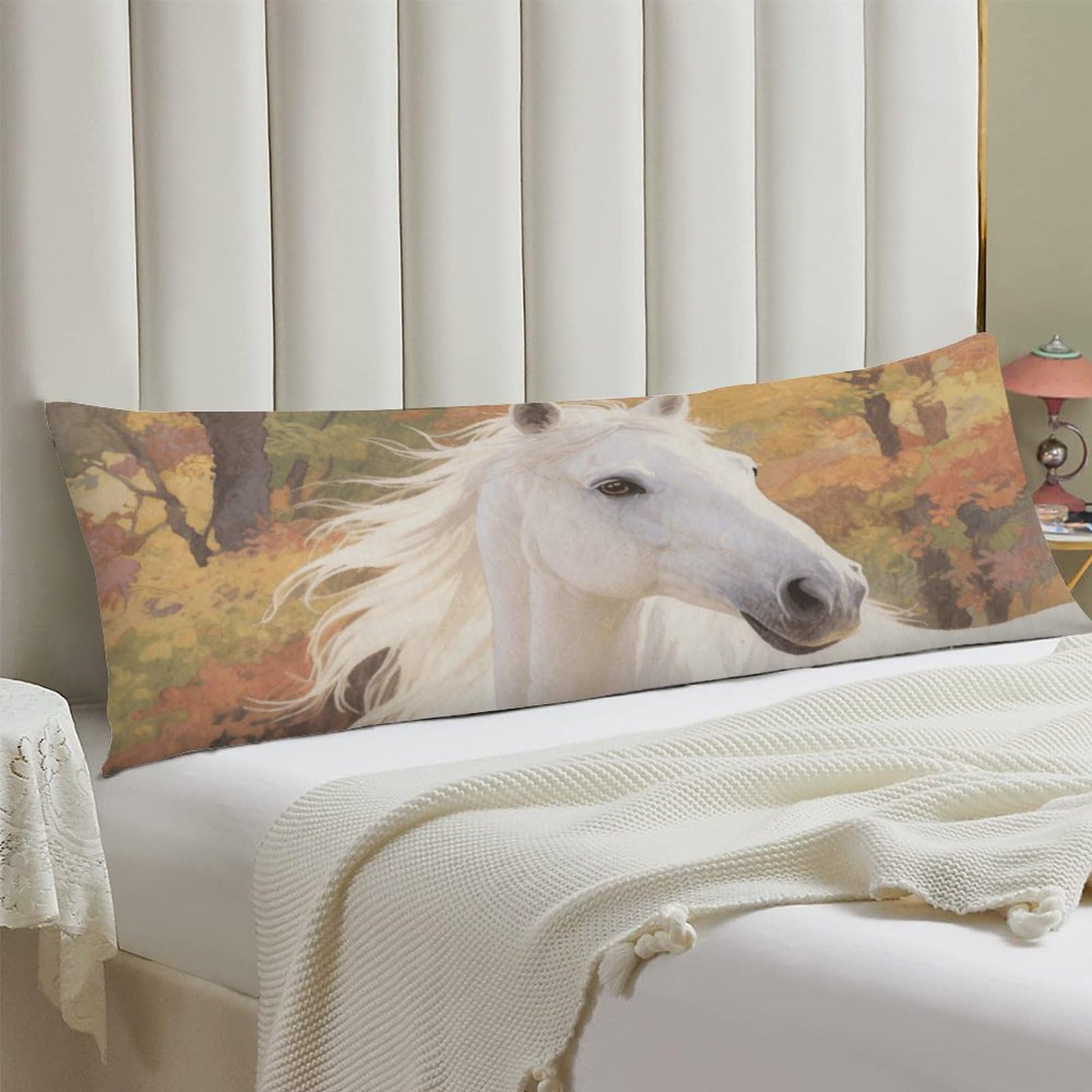 Body Pillow Cover 20x54 Long Pillow Case with Invisible Zipper Breathable Microfiber Watercolor White Horse Pillowcase Soft Cozy Protector for Bedroom Couch Sofa Bed Home Decor All Seasons