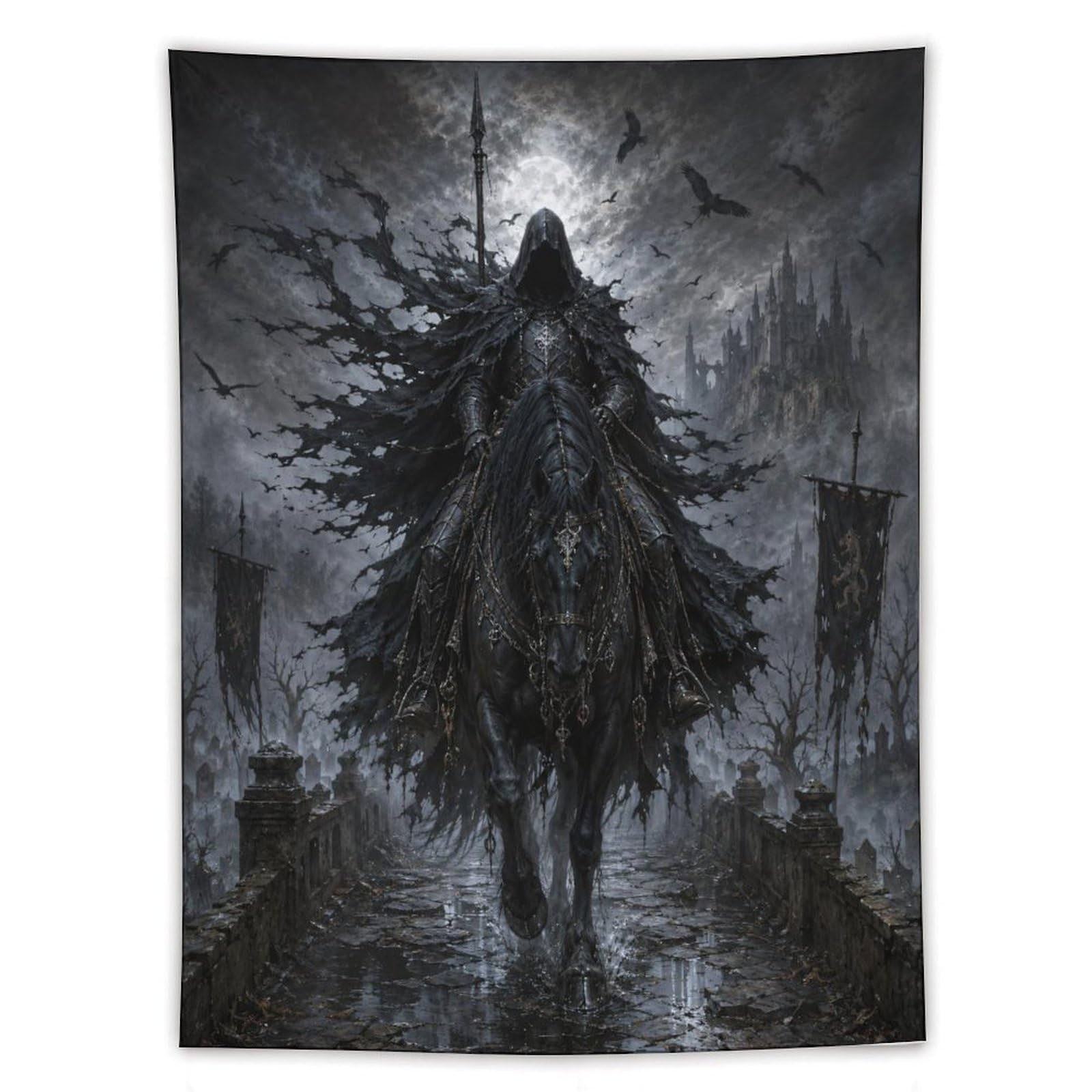 H3B8U2Y5 Storm Castle Horseman Wall Tapestry, Ceiling Hanging