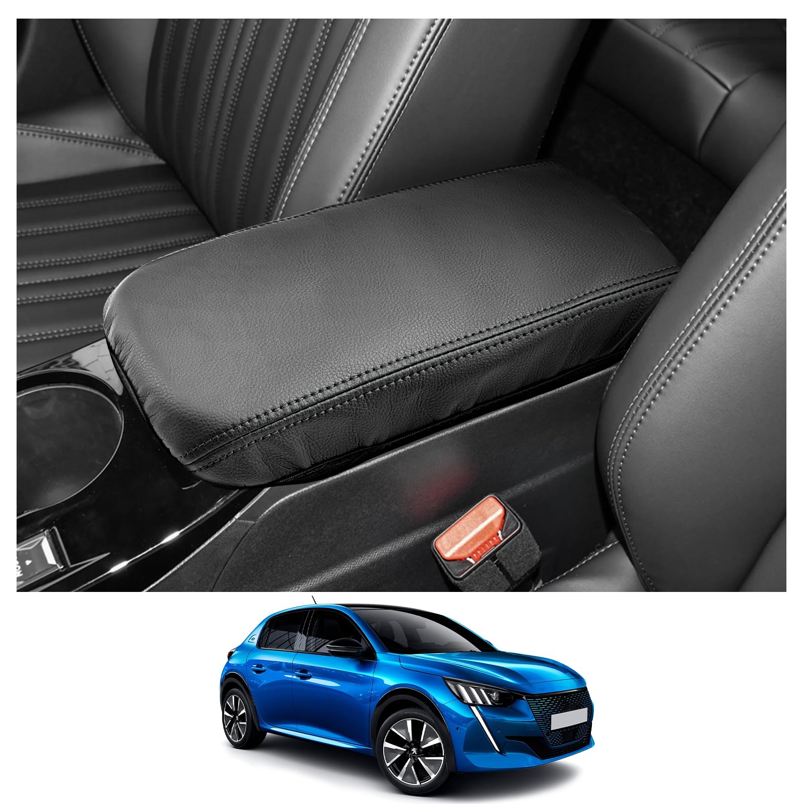 CDEFG Compatibile con Peugeot 208 2008 e-208 e-2008 2020-2024 2025 Copertura per Bracciolo Coperchio di Protezione della Scatola per Parti Console Centrale Guscio Antigraffio Auto Accessori (Nero)