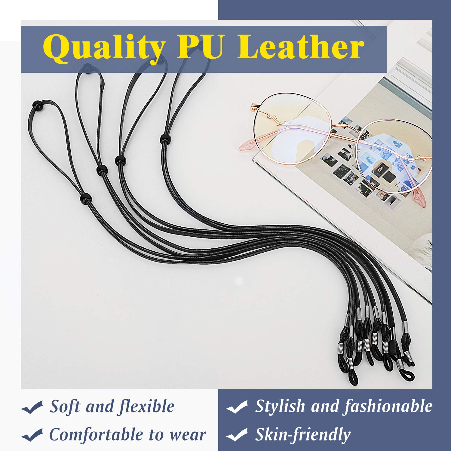 Generico Cordon De Lunettes Réglable Réglable En Cuir PU Réglable Avec