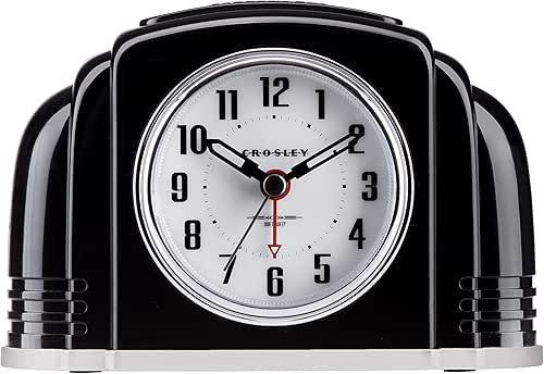 Crosley Vintage Art Deco Analog Alarm Clock, Quiet Sweep Non-Ticking,