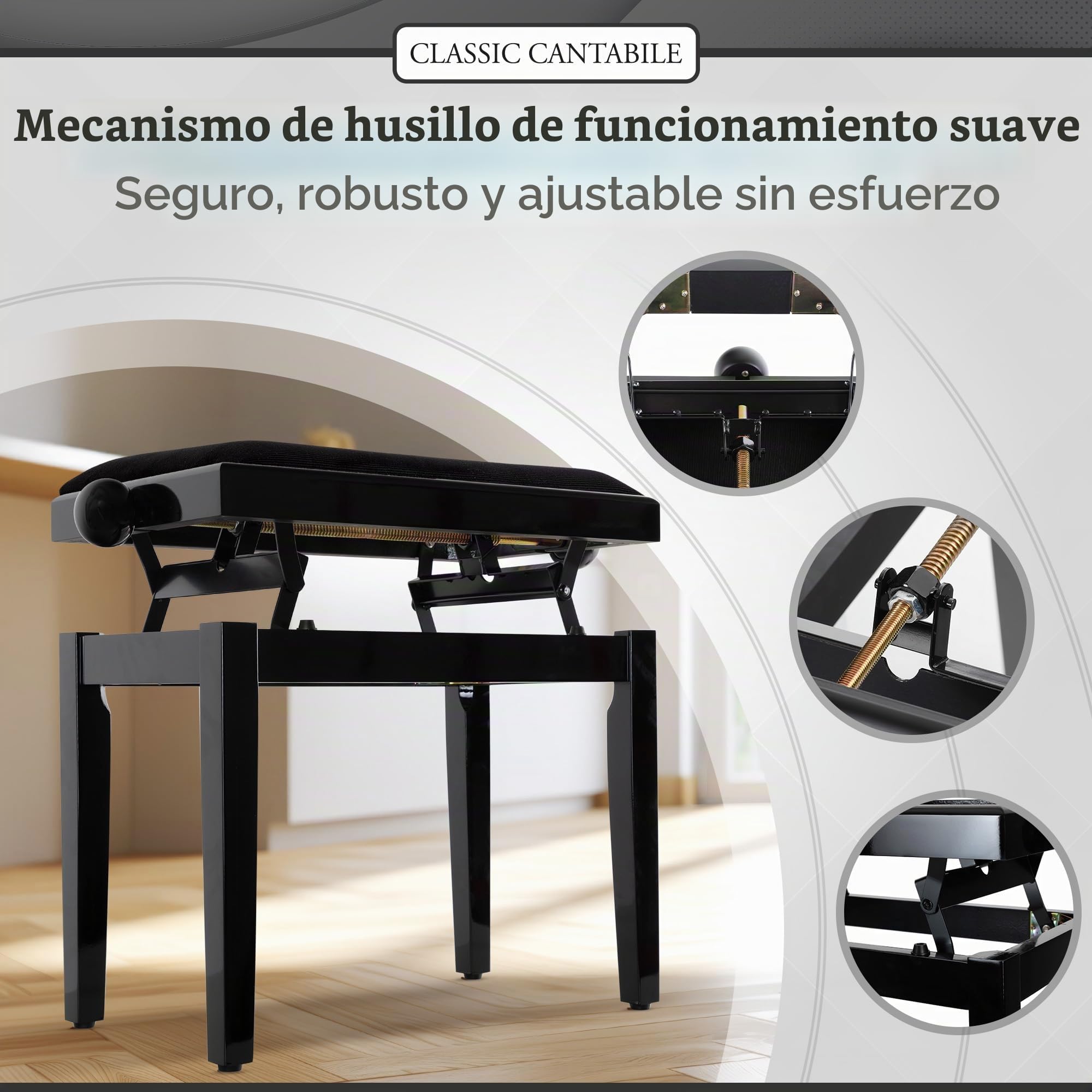 Classic Cantabile Banco para Piano Negro Brillante