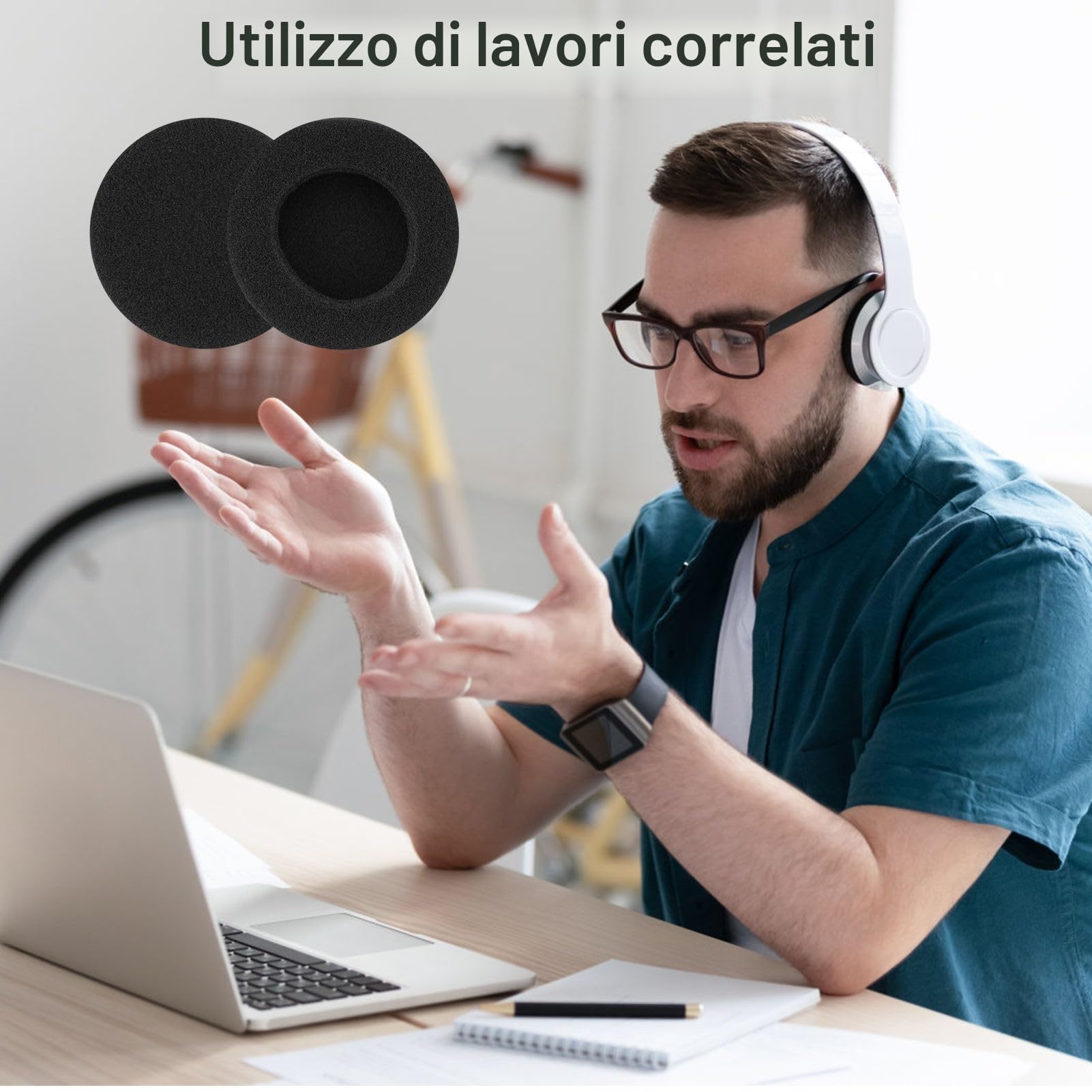 6 cuscinetto auricolari in schiuma da 55 mm di ricambio, tappi auricolario neri per diverse cuffie