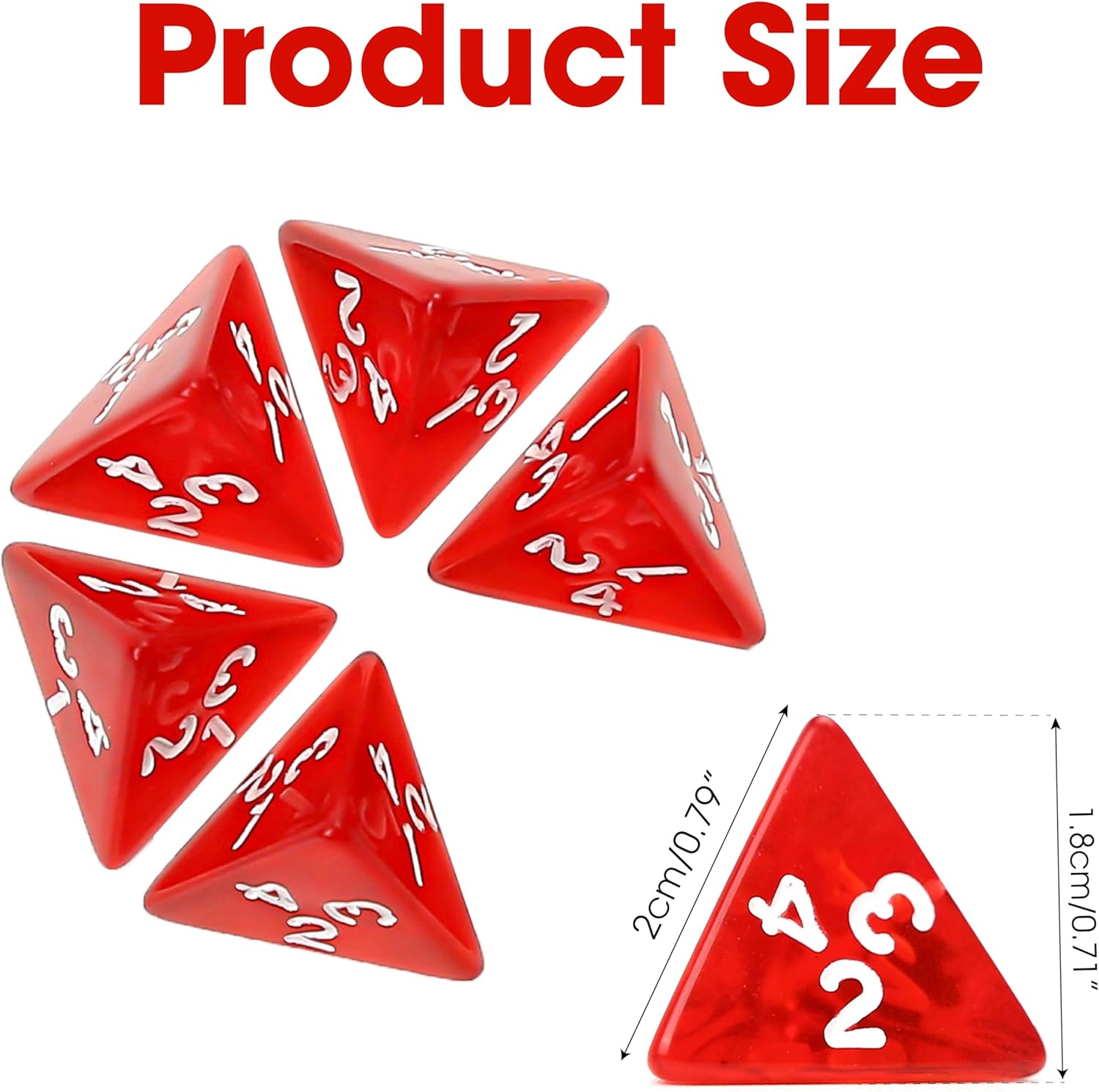 60PCS Red Four Sided D4 Dice for D&D TRPG Cup Games, Multi Gem Polyhedral Triangular Mini Acrylic Dice Set Suitable for Board Table RPG Gaming Theme Parties Gatherings Bar Gift for Friends Family