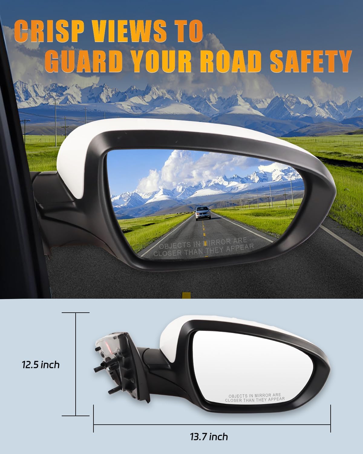 Right Passenger Side White Mirror for 2014 2015 Ki-a Optima Mirrors with Heated, Turn Signal Light, Power Glass, Manual Folding White (6 Pins)