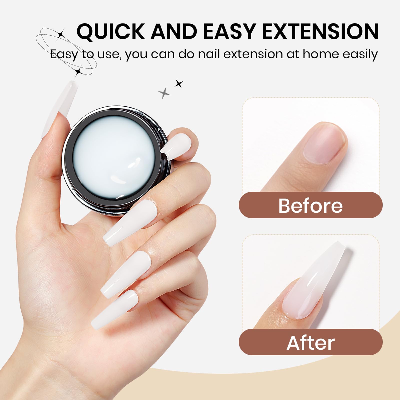 SUPWEE Żel 3D Nail Art do paznokci, żel scuplting z wzorem biały | Nieklejący, solidny żel budowlany z wzorem pędzla do paznokci, tłoczenie, twardy salon "zrób to sam" w domu, 14 g
